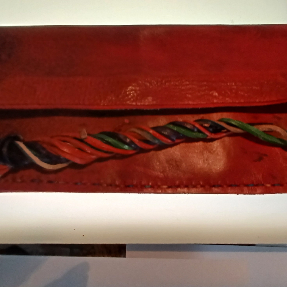 Leather Clutch Bag with Multi-Color Key Chain